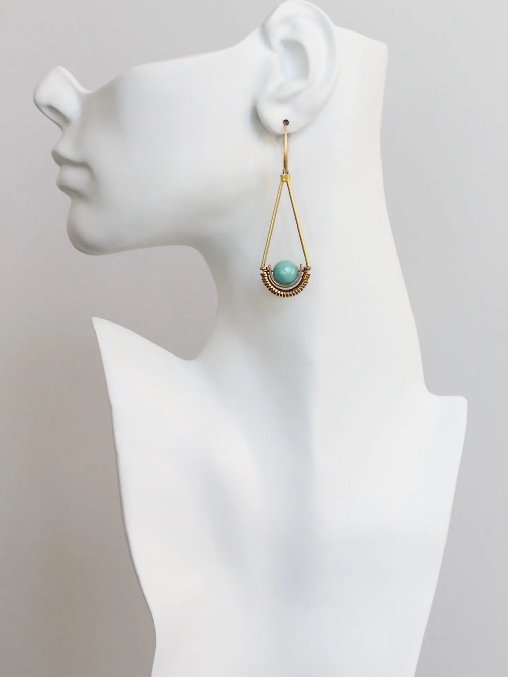 NWT David Aubrey Gold Teardrop Earrings with Turquoise Bead